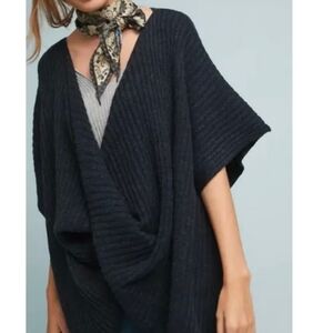Anthropologie twisted ribbed poncho navy